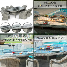 Oxford 8 Seat Oval Fire Pit Dining Set with Heritage Chairs