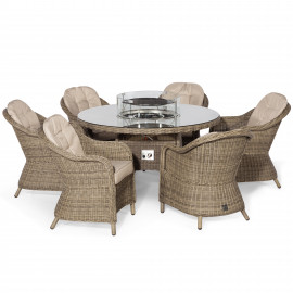 Winchester 6 Seat Round Fire Pit Dining Set with Heritage Chairs and Lazy Susan