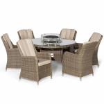 Winchester 6 Seat Round Fire Pit Dining Set with Venice Chairs and Lazy Susan Winchester 6 Seat Round Fire Pit Dining Set with Venice Chairs and Lazy Susan