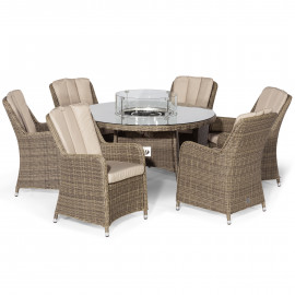 Winchester 6 Seat Round Fire Pit Dining Set with Venice Chairs and Lazy Susan Winchester 6 Seat Round Fire Pit Dining Set with Venice Chairs and Lazy Susan
