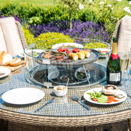 Winchester 6 Seat Round Fire Pit Dining Set with Venice Chairs and Lazy Susan Winchester 6 Seat Round Fire Pit Dining Set with Venice Chairs and Lazy Susan