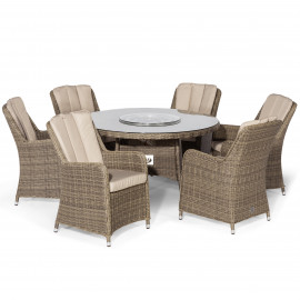 Winchester 6 Seat Round Fire Pit Dining Set with Venice Chairs and Lazy Susan Winchester 6 Seat Round Fire Pit Dining Set with Venice Chairs and Lazy Susan