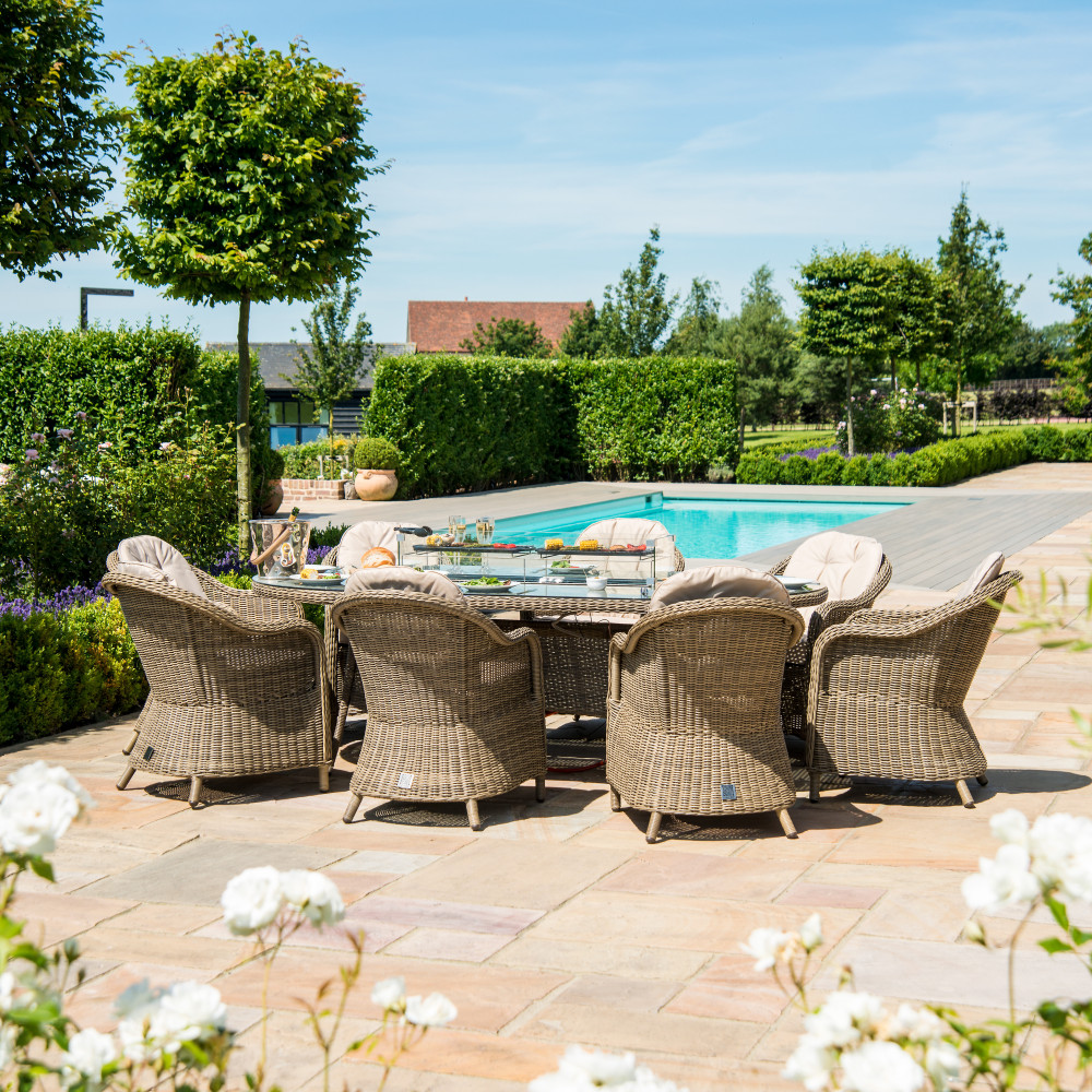 Winchester 8 Seat Oval Fire Pit Dining Set with Heritage Chairs Winchester 8 Seat Oval Fire Pit Dining Set with Heritage Chairs