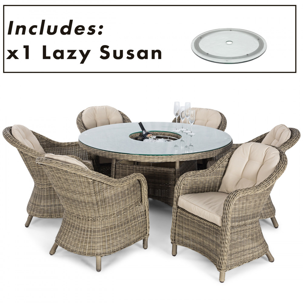 Winchester 6 Seat Round Ice Bucket Dining Set with Heritage Chairs Lazy Susan