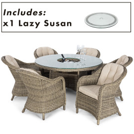 Winchester 6 Seat Round Ice Bucket Dining Set with Heritage Chairs Lazy Susan