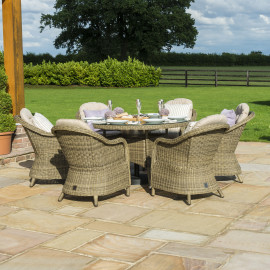 Winchester 6 Seat Round Ice Bucket Dining Set with Heritage Chairs Lazy Susan