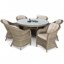 Winchester 6 Seat Round Ice Bucket Dining Set with Heritage Chairs Lazy Susan