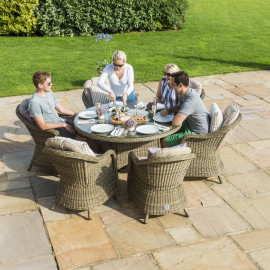 Winchester 6 Seat Round Ice Bucket Dining Set with Heritage Chairs Lazy Susan