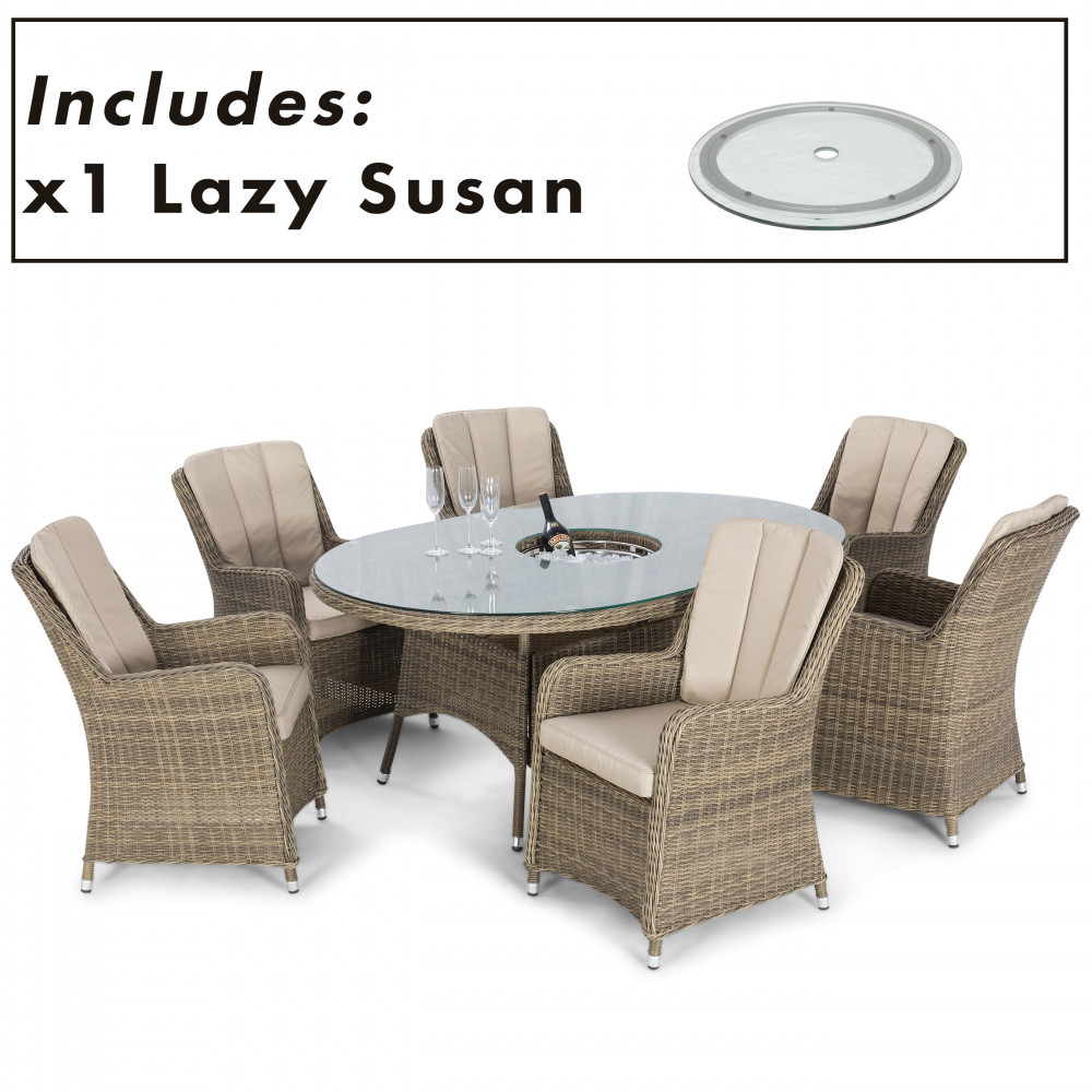Winchester 6 Seat Oval Ice Bucket Dining Set with Venice Chairs Lazy Susan
