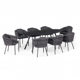 Marina 8 Seat Oval Dining Set / Charcoal