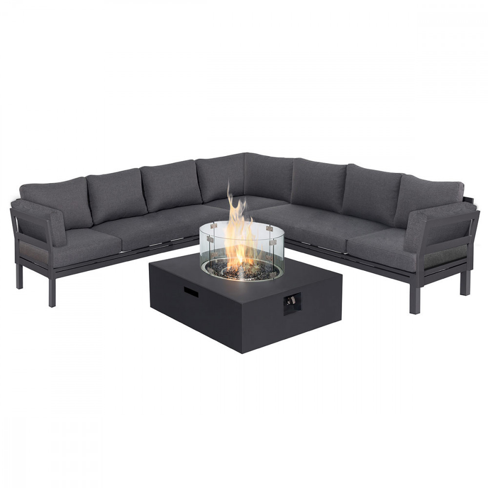 Oslo Large Corner Group with Square Gas Fire Pit Table / Charcoal Oslo Large Corner Group with Square Gas Fire Pit Table / Charcoal