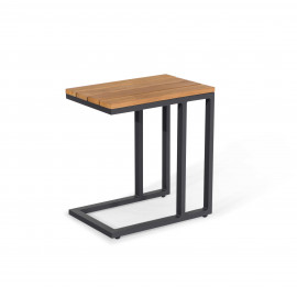 Oslo U Shaped Teak Top Side Table / Charcoal
