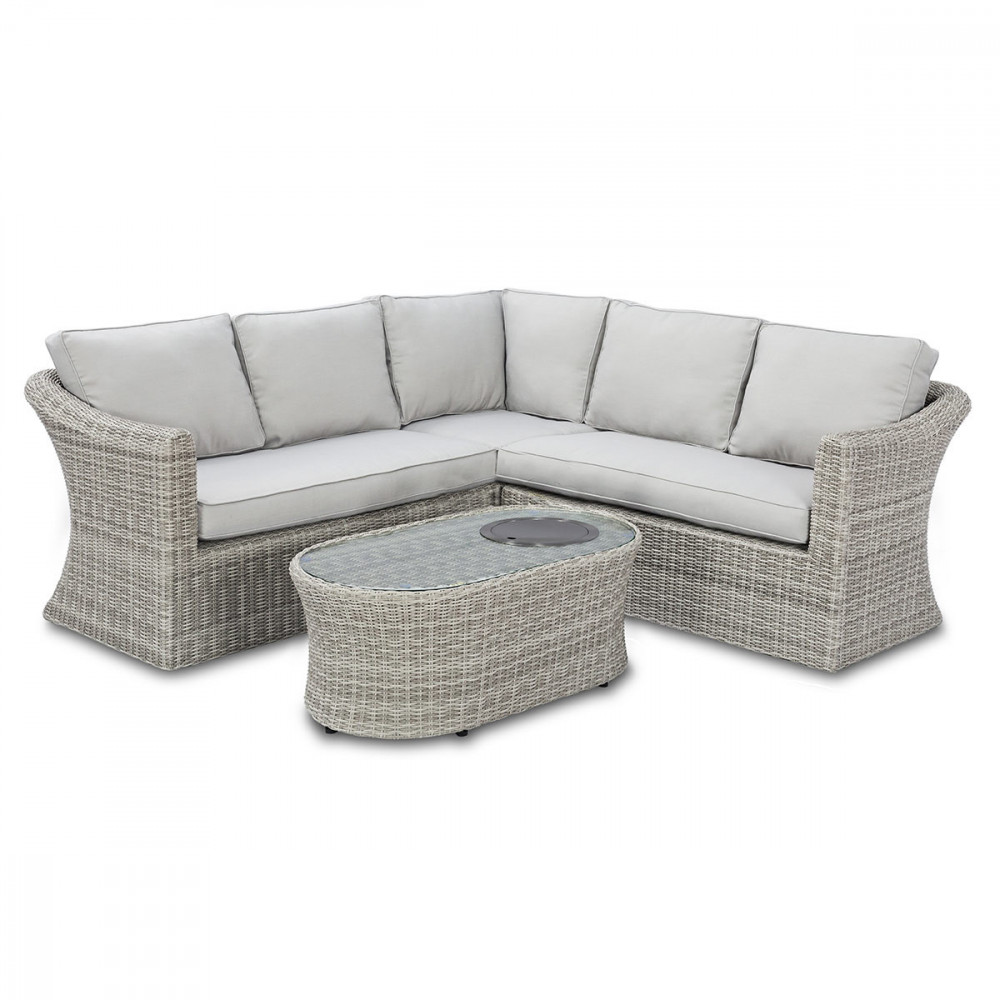 Oxford Small Corner Sofa Set with Fire Pit Coffee Table
