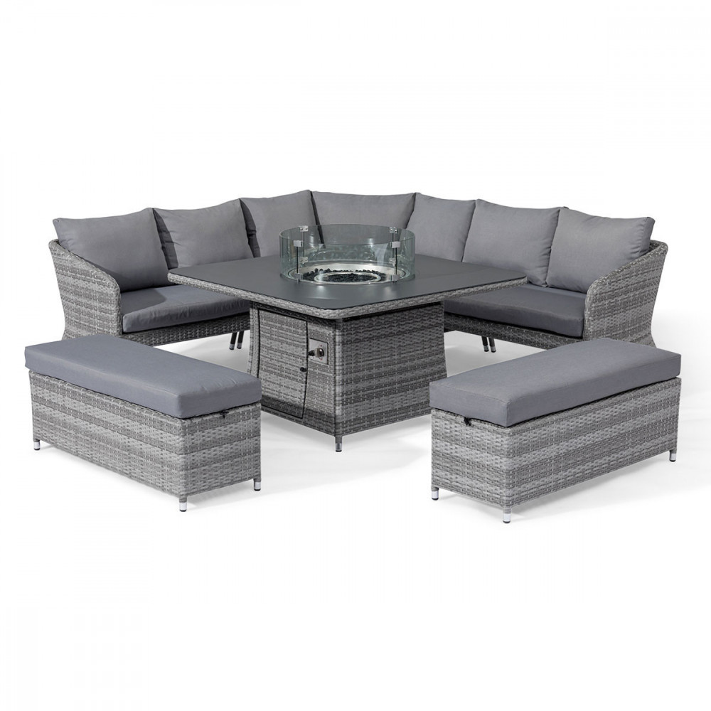 Santorini Deluxe Corner Dining Set with Fire Pit Table Santorini Deluxe Corner Dining Set with Fire Pit Table