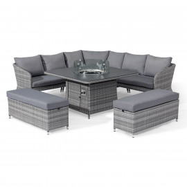 Santorini Deluxe Corner Dining Set with Fire Pit Table