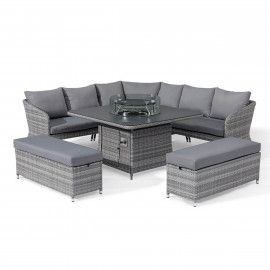 Santorini Deluxe Corner Dining Set with Fire Pit Table Santorini Deluxe Corner Dining Set with Fire Pit Table
