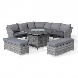 Santorini Deluxe Corner Dining Set with Fire Pit Table Santorini Deluxe Corner Dining Set with Fire Pit Table