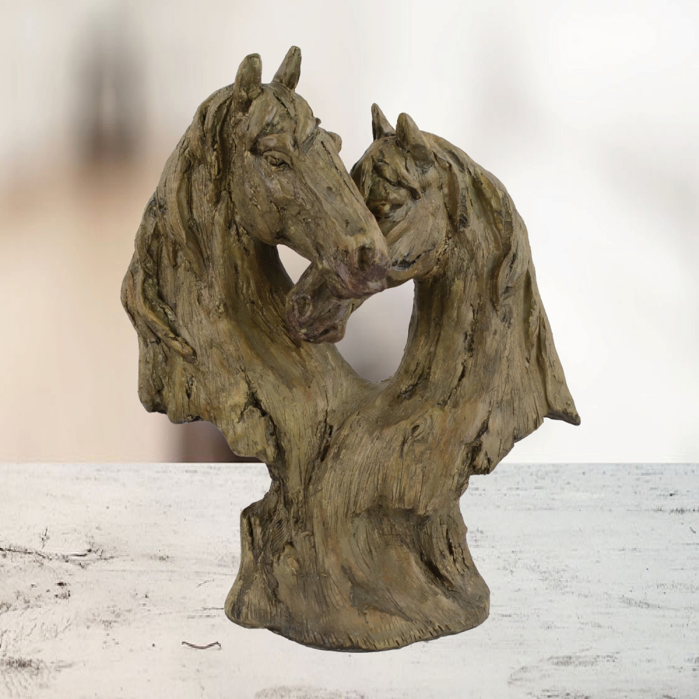 Double Horse Head Carved Wood Effect