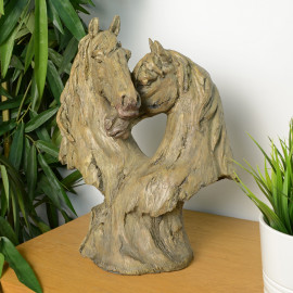 Double Horse Head Carved Wood Effect