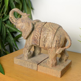 Elephant Bookends Carved Wood Effect