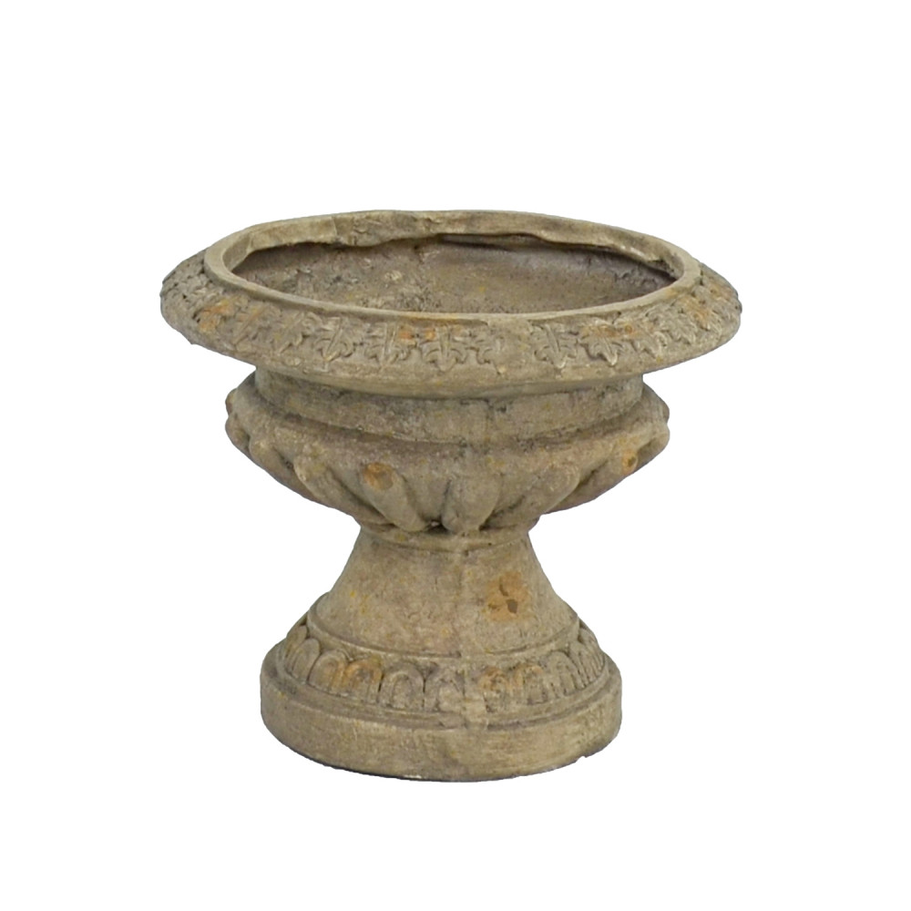 Fluted Urn Low 28cm Weathered Dark Stone Effect