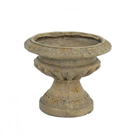 Fluted Urn Low 28cm Weathered Dark Stone Effect