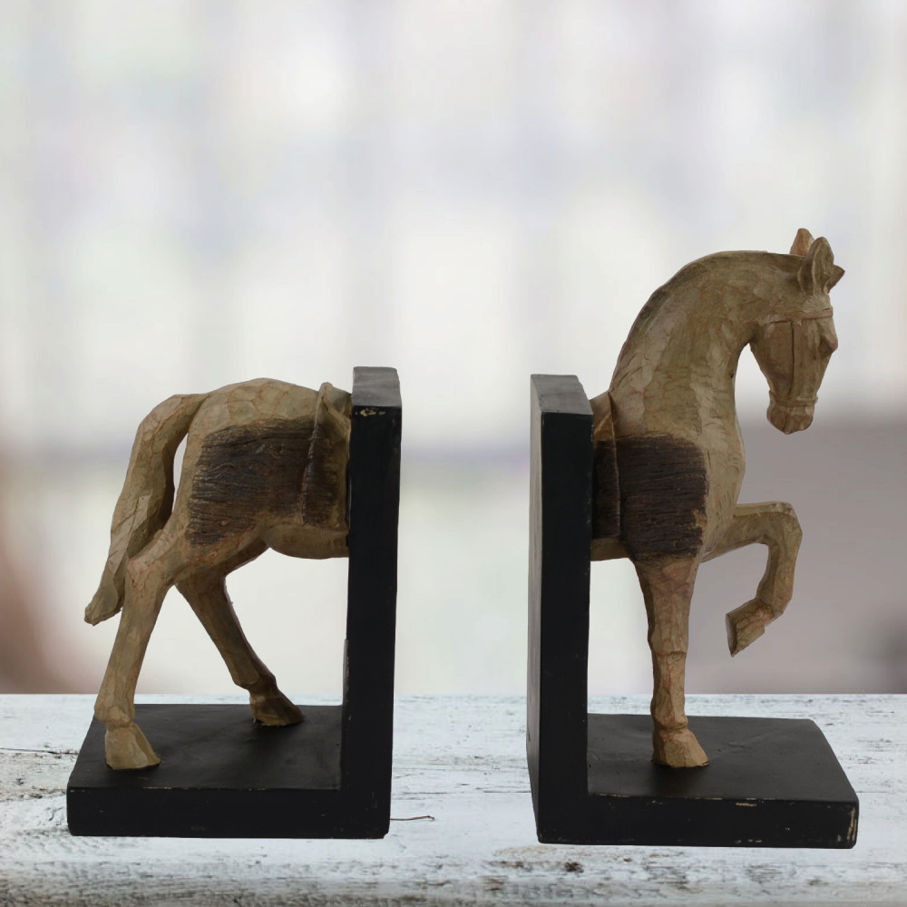 Horse Bookends Carved Wood Effect Horse Bookends Carved Wood Effect