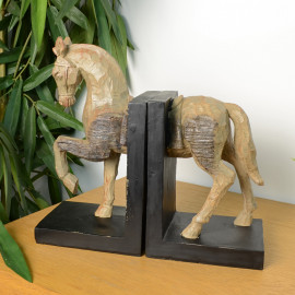 Horse Bookends Carved Wood Effect Horse Bookends Carved Wood Effect