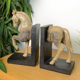 Horse Bookends Carved Wood Effect Horse Bookends Carved Wood Effect