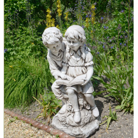Jack & Jill Reading Statue – antique stone effect