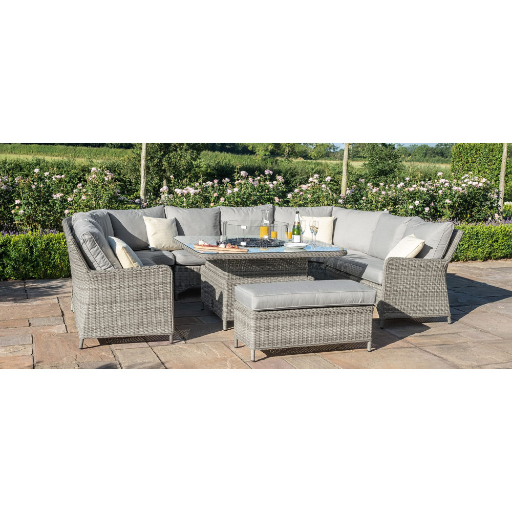 Maze Rattan Oxford Royal U Shaped Sofa Set With Fire Pit
