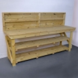 Wooden Work Bench With Back Panel - Pressure Treated Wooden Work Bench With Back Panel - Pressure Treated