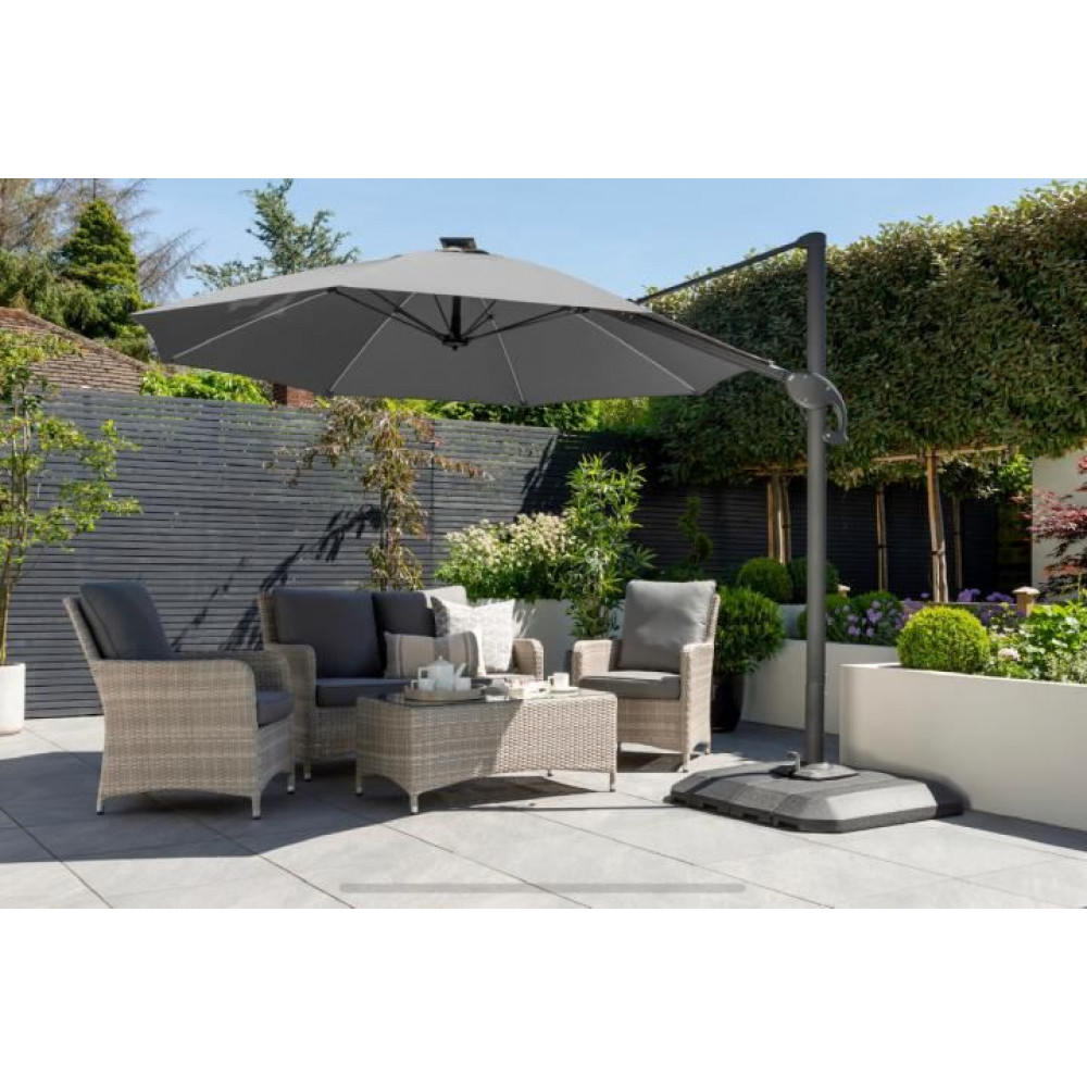 Norfolk Leisure 3m Round LED Cantilever Parasol & Base Norfolk Leisure 3m Round LED Cantilever Parasol & Base