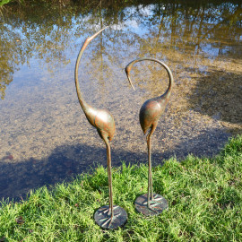 Pair of Contemporary Cranes – dark verdigris