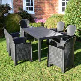Roma Rectangular Table and Sicily Chairs in Anthracite Roma Rectangular Table and Sicily Chairs in Anthracite
