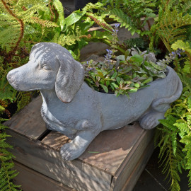 Sausage Dog Planter – blue iron effect Sausage Dog Planter – blue iron effect